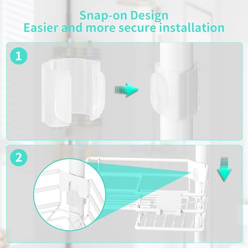 HapiRm Corner Shower Caddy Organizer - Shower Organizer Corner with Soap Holder, Toothbrush Holder and 4 Hooks, Rustproof Bathroom Shelf Tension Pole Available for 27.6 to 108.3 Inch - White - color: White