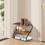Small 3-Tier Shoe Rack, Z-Frame Wooden Shoe Shelf with Durable Metal Shelves for Hallway, Living Room, Closet, Bedroom (17.2”) - size: 10.35 x 17.20 x 15.75 Inches