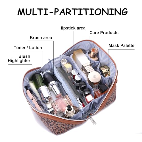 BOYATU Travel Makeup Bag for Women: 3-in-1 Modular Leopard Print Cosmetic Bag Set for 3-15 Day Trips - Waterproof Vegan Leather Toiletry Bag - Perfect for Party/Festival/Night Out - Gift Box - Brown - color: 01-Brown