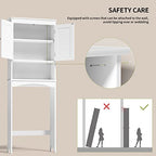 Gizoon Over the Toilet Storage Cabinet with Adjustable Shelf and Double Doors, Bathroom Space Saver Organizer Above Toilet with Open Shelf, Taller Wooden Free Standing Toilet Rack -White - color: White