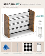 NESAPTO Spice Rack Organizer with 28 Glass Spice Jars, Wood 4-Tier Seasoning Organizer with Labels for Cabinet, Pantry, Countertop or Wall Mount, Chalk Marker and Funnel Set, 14" W × 9.4" H - size: With 28 Jars, 14"W × 9.4"H