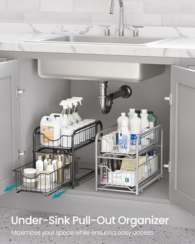 SONGMICS 4-Tier Pull Out Cabinet Organizers, Under Sink Organizer, Bathroom Organizer and Storage, Sliding Basket Drawers, Stackable for Kitchen, Bathroom, Ink Black UKCS017B02 - color: Ink Black