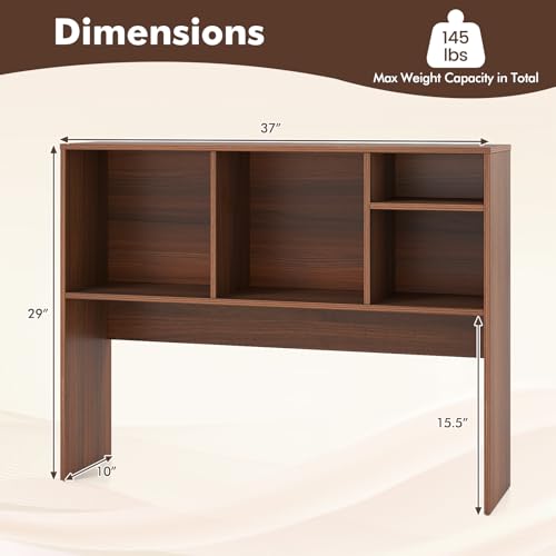 Tangkula Desktop Bookshelf, Countertop Storage Hutch with 4 Shelves for Computer Desk, Desktop 2-Tier Display Rack, Multipurpose Wood Desk Hutch Storage Organizer for Dorm Office Home (Walnut) - color: Walnut, size: 4 Shelves