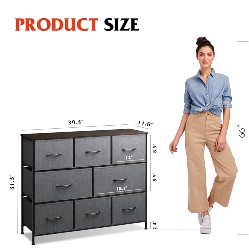 WLIVE 8 Drawer Dresser for Bedroom, Fabric Dresser with Large Storage Drawer Unit for Entryway, Chest of Drawers for Living Room, Dark Grey - color: Dark Grey, style: Large 8 Drawers
