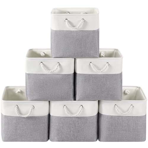 13 x 13 Inch Cube Storage Bins, 6 Pack Fabric Storage Basket with Handles, Foldable Boxes Organizer for Shelf Baskets for Home, Clothes (White/Grey) - color: WhiteGray, size: 13inX13inX13in-6P