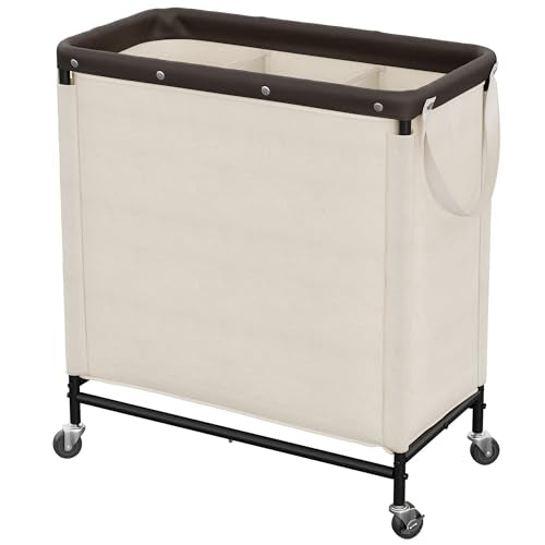 StorageWorks 3 Section Laundry Hamper, Rolling Laundry Cart with Wheels and Handles, Laundry Room Double Sorter for Organizer and Storage, 31.7 Gal(120L), Beige - color: Beige, size: 120L(3-Section)