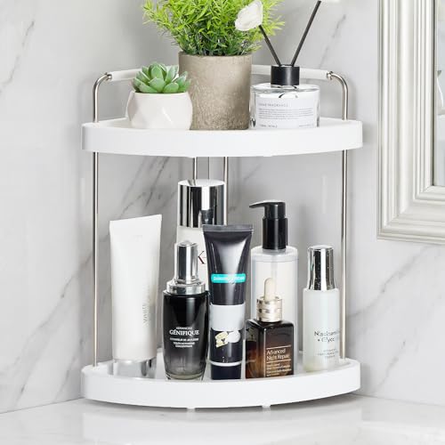 Vtopmart 2-Tier Bathroom Countertop Organizer, Vanity Dresser Counter Tray Shelf for Skincare, Perfume, Makeup, Silver - color: Silver, size: Corner