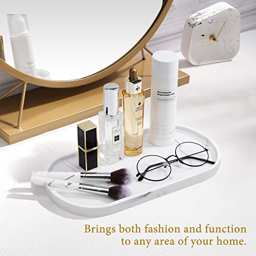 Luxspire Bathroom Vanity Tray, Handmade Resin Kitchen Tray, Oval Toilet Tank Tray, Bathroom Countertop Organizer Tray for Jewelry/Perfume/Soap Dispenser/Hand Towel - 11.4 Inch, Marble White - color: Marble White, style: Medium