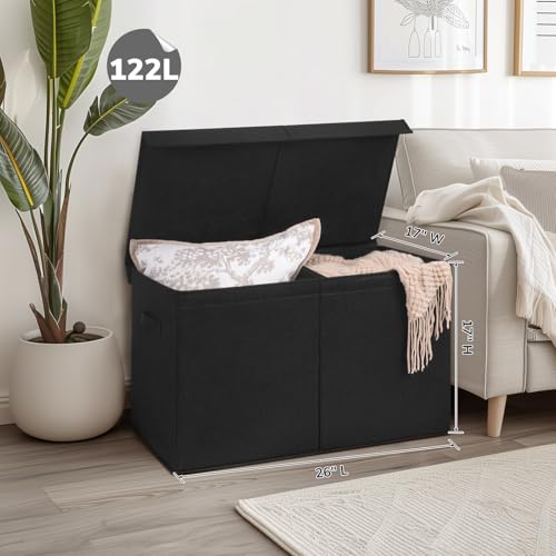 INDRESSME 122L Large Toy Storage Box with Lid, Toy Storage Organizer, Toy Baskets with Dividers for Playroom, Bedroom, Closet, Storage Bins for Kids, Boys Girls 26"x17"x17" (Black) - color: Black, size: 26"x17"x17"