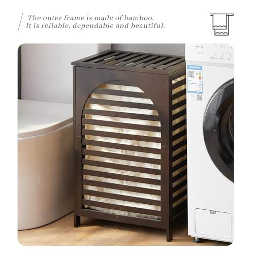 Laundry Hamper with Lid,Bamboo Large Waterproof Clothes Laundry Basket,Removable Washing Bags with Handles,clothes basket (Brown) - color: Brown
