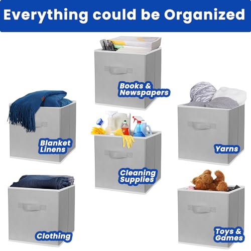 Criusia Storage Cubes, 11 Inch Cube Storage Bins for Shelves (10 Pack), Fabric Collapsible Storage Bins with Dual Handles, Foldable Cube Baskets for Clothes, Closet Organizers and Storage Box (Grey) - color: Grey, size: 10 Pack - 11 inches