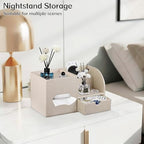 Square Tissue Box Cover with Drawer Storage and Tray on Top, PU Leather Tissues Cube Boxes Holder, Modern Nightstand Organizer Caddy, Remote Control Holder for Bathroom, Bedside, Office, Home - color: Beige Cloth