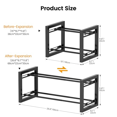 Homeiju Expandable Shoe Rack, 2 Tier Metal Shoe Shelf, Adjustable Shoe Stand for Sneakers, Boots, Heels, Heavy-Duty Steel Standing Shoe Organizer for Entryway, Closet, Bedroom, Black - color: Black, size: 2-Tier