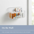 No-Drill Wall Organizer Bin – Clear Removable Adhesive Storage Box with Drain Holes, PET Plastic, Ideal for Small Items in Kitchen, Bathroom, Cabinet Door – Sandra Series - size: Small