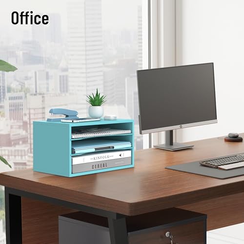Wood Desk Organizer, 3 Tier Paper Tray Organizer for Desk with Adjustable Storage Shelves, Desktop File Organization Paper Sorter Mail Holder for Office Home Classroom, Blue - color: Blue, size: 3 Tier