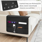 PU Leather Couch Organizer Caddy Sofa Armrest Organizer, Remote Control Holder for Recliner, Waterproof Armchair Caddy with 6 Pockets Storage for Magazine, Tablet, Phone, Remote (Black)