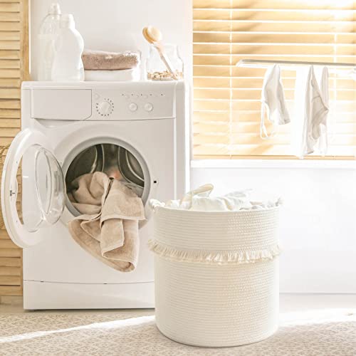 CherryNow Extra Large Woven Storage Baskets – 17'' x 16'' Cotton Rope Decorative Hamper for Magazine, Toys, Blankets, and Laundry, Cute Tassel Nursery Decor - Home Storage Container Off-white - color: Off-white, size: 50L (16"W x 17"H)