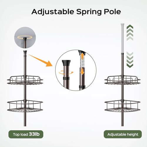 HAMITOR Corner Shower Caddy Tension Pole: 4-Tier Rust-Resistant Adjustable Bathroom Organizer Shelves - 47-121 Inch No-Drill Quick Installation - Space-Saving Storage for Renters Families - Bronze - color: Bronze