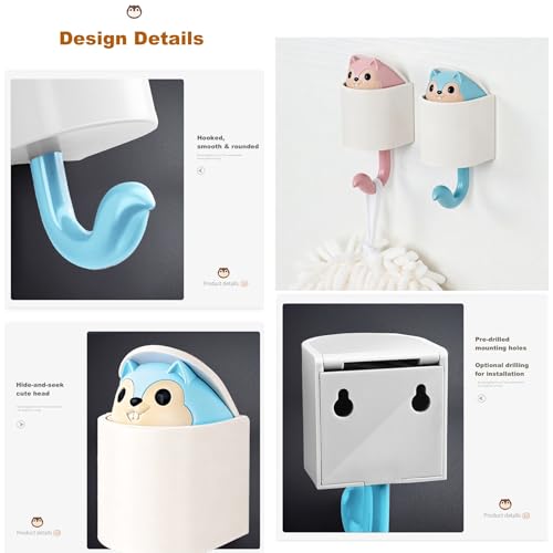 2 Pcs Creative Squirrel Cute Pet Key Holder wall Mount, Keychain Command Hooks,siding Hooks,Hook for Coat, Scarf, Hat, Towel, Bag, Utility Hook for Wall Hanging Decorations (Pink&Blue) - color: Pink&Blue