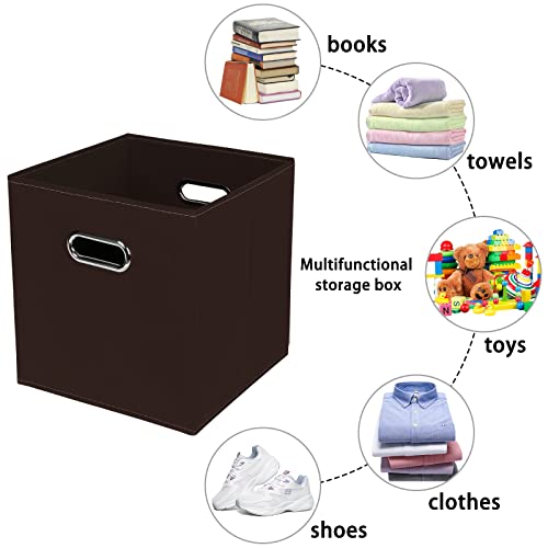 Fabric storage bins Cubes, Fabric Cube Organizer with Handle, Foldable Cube Bins for Cloth or Accessary Storage, 11x11x11, Set of 3, (Coffee) - color: Coffee, size: 3 Pack