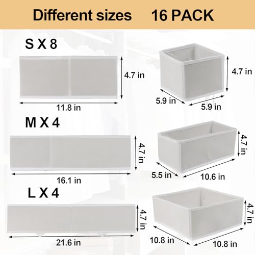 Fordonral 16 Pack Drawer Organizer Clothes, Foldable Fabric Dresser Organizer Closet Organizers and Storage Box for Underwear,Folded Clothes,Baby Clothing,Socks,Bra,Towels,Ties(White) - color: White, size: 16 Pack