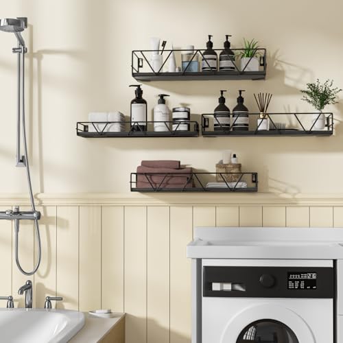 Amaoot Floating Shelves Set of 4, Home Wood Wall Shelf, Farmhouse Shelf for Bedroom, Wall Mounted Floating Shelf for Living Room, Bedroom, Bathroom, Kitchen, Office (Black) - color: Black-4pcs