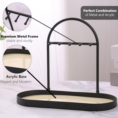 Shinpuru Metal Jewelry Organizer Stand & Key Holder Tray with Acrylic Base, Key Stand and Jewelry Tray with 5 Hooks, Perfect Key Bowl, Valet Tray, Ring Holder, Jewelry Dish (Matt Creamy) - color: Matt Creamy