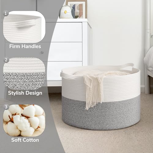 Goodpick Large Storage Basket 19.7'' x 12.6'', Basket for Blankets Living Room, Toy Storage Organizer for Clothes, Toys, 65L Grey - color: Light Grey, size: 19.7x19.7x12.6 Inch (Pack of 1)