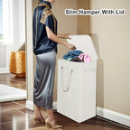 Odonata 75L Slim Laundry Hamper with Lid,Large Foldable Laundry Basket with Removable Bag and Handles Tall Collapsible Dirty Clothes Basket Great for Bedroom, Bathroom, Dorm, College,RV. (Beige, 75L) - color: Beige