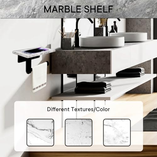 Toilet Paper Holder with Natural Marble Shelf for Bathroom Washroom,Wall Mounted Tissue Holder Suitable for Mega Rol(Middle 7.87 * 4.72 in, Matte Black) - color: Matte Black, size: Middle 7.87 * 4.72 in