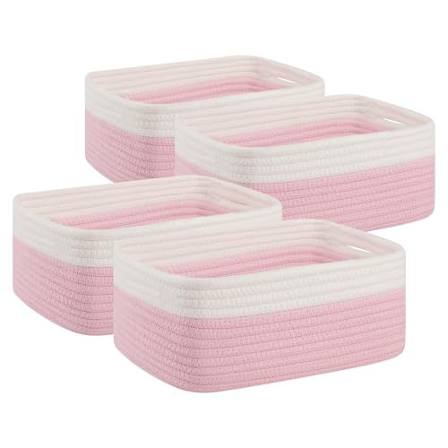 OIAHOMY 4 Pack Storage Baskets for Organizing, Small Bins for Shelves, Cute Decorative Storage Bins, Organizer Baskets for Gifts Empty, 11.8''Lx7.8''Wx4.7''H, Pink/White - color: Pink/White, size: 11.8"*7.8"*4.7"