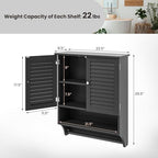 Tangkula Wall Mounted Bathroom Cabinet with Open Shelf & Bar, Medicine Cabinet with Double Louvered Doors, Wall Storage Cabinet with Adjustable Shelf, for Bathroom Living Room Kitchen (Black) - color: Black