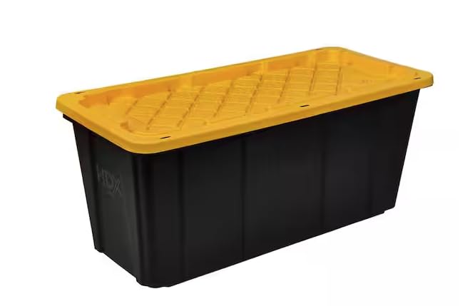 57 Gal. Tough Storage Tote in Black with Yellow Lid