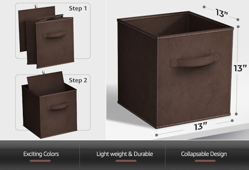 Sorbus Fabric Storage Cubes - 6 Foldable Storage Bins for Organizing Pantry, Cubbies, Toy Box - Clothes Storage & Closet Organizer - 13 Inch Collapsible Cube Baskets for Shelves with Handle - color: Chocolate, size: 13 Inch