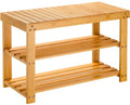 Pipishell 3 Tier Bamboo Shoe Rack Bench - Sturdy Shoe Organizer Holds up to 300lbs for Entryway, Bedroom, Living Room, Balcony - color: Bamboo