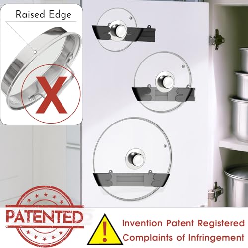 Adjustable Universal Pot Lid Holder Organizer - Upgraded Patented Pan Lids Organizers Inside Cabinet Door Wall Mount Pots Top Rack for Kitchen Cupboard Fit 6" to 13" (8Pack-Black) - size: 8Pack-Black