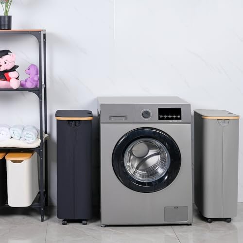 iEGrow 75L Slim Laundry Hamper with Wheels,Clothes Hamper for Laundry,Laundry Basket with Lid & Inner Bag,for Laundry Room, Bedroom, Dormitory Organization,Black - color: Black, size: 75L