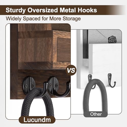 Key Holder Wall Mount, Mail Holder with Storage Drawer and 5 Key Hooks for Coat, Dog Leash, Home Decor Rack, House Accessories, Entry Way Organizer - color: Brown, size: Standard - 11.8 Inch