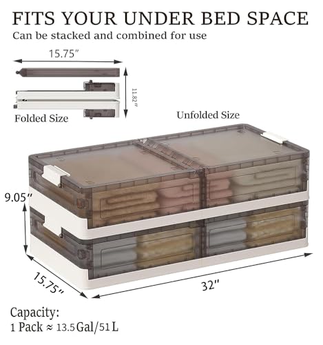 Under Bed Storage Containers - 2Pack, Stackable Under Bed Rolling Storage Plastic Containers, 13.5Gal Storage Bins with Wheels, Multi-purpose Storage Bins with Lids for Clothes, Shoes, And Duvets - size: 13.5 Gal - 2 Pack