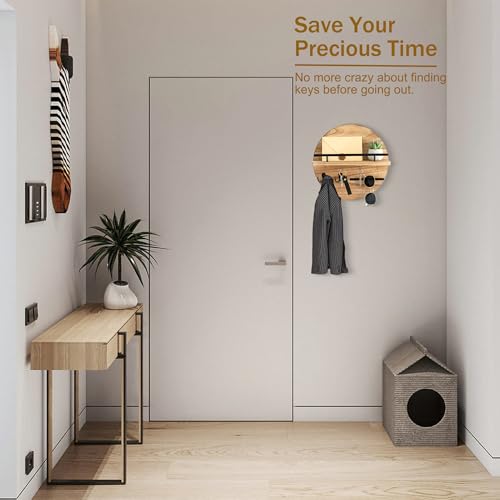dreampossible Key Holder for Wall Decorative with Shelf and Hooks, Mail Organizer Wall Mount with Sunglasses Holder, Circular Design Entryway Key Rack Hanger, Rustic Home Decor - color: Light Brown