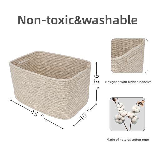 XUANGUO Rope storage Basket Bins Woven Basket for Organizing Shelves 15X10X9.3" Rectangle Decorative Baskets For storage Clothes Toys Books Towels Nursery basket organizer 3 pack Oatmeal - color: Oatmeal