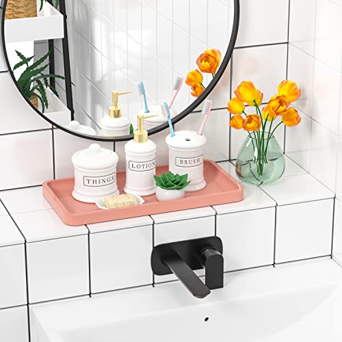 Bathroom Vanity Tray for Countertop - Bamboo Organizer Tray for Dresser Tops, Toilet, Perfume Small Decorative Tray Wood Tray for Home Decoration 11.81” L x 6.1” W x 0.79” H (Pink) - color: Pink, size: 11.8" x 6.1" x 0.8"