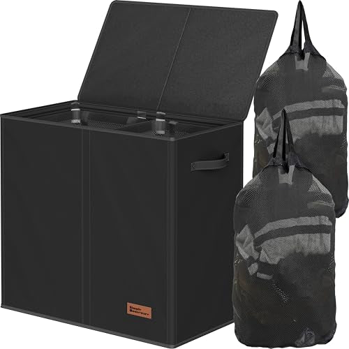 Simple Houseware Double Laundry Hamper with Lid and Removable Bags, Black - color: Black