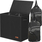 Simple Houseware Double Laundry Hamper with Lid and Removable Bags, Black - color: Black