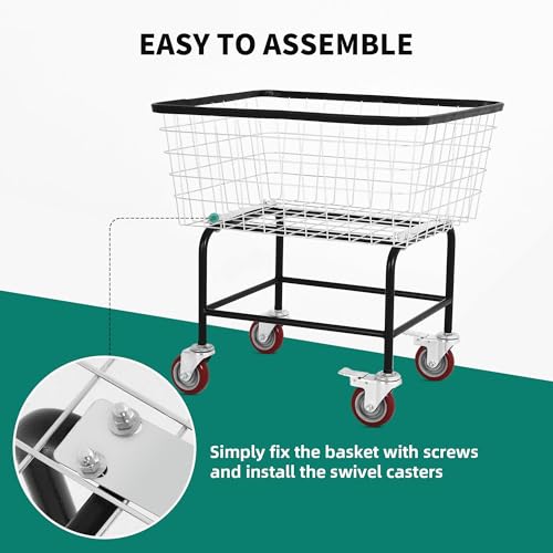 Extra-Large Rolling Laundry Cart with Wheels Holds 4 Washer Loads, Wire Laundry Basket, Heavy-Duty Steel Storage Basket with Galvanized Finish, for Commercial or Home Laundry - size: 4 Washer Loads