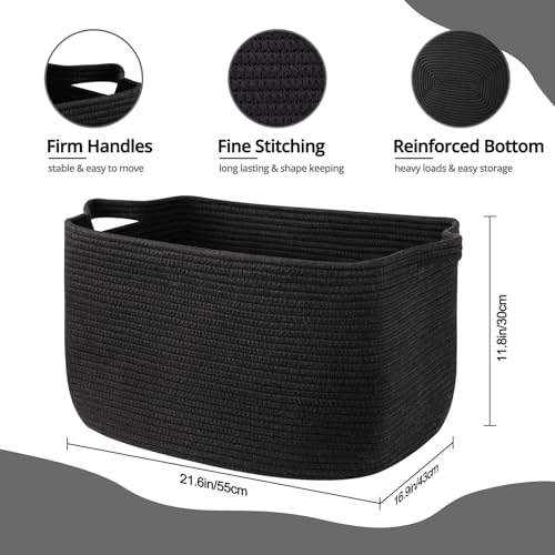 OIASKET 70L Large Blanket Basket, 21.6" x 16.9" x 11.8" Woven Storage Basket for Living Room, Nursery Blanket Storage for Toys, Towels, Dirty Clothes (Black) - color: Black, size: 21.6"x16.9"x11.8"