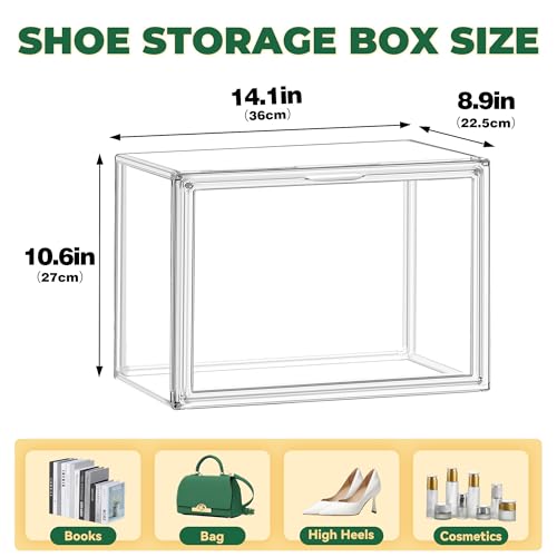 1 Pack Acrylic X-Large Shoe Box Clear Plastic Stackable Storage Boxes with Magnetic Door Shoe Organizer for Closet Sneaker Boot Shoe Storage,Fit up to US Size 14 - style: X-Large Size (Acrylic Material)