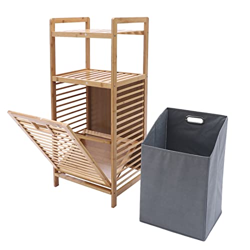 3-Tier Organizer Storage Shelf with Bamboo Frame and Pull Out Fabric Baskets Storage Drawers Unit,Laundry Towel Hamper Cabinet Tower Three Part Compartment Sorter Basket (2-Tier,Style 1) - style: 2-Tier,Style 1