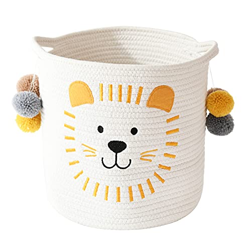 INough Toy Storage Baskets Cute Laundry Basket with Handles Dog Toy Storage Basket Durable Large Cotton Rope Storage Bins Home Organizer Solution for Office, Bedroom, Closet, Toys & Laundry (Lion) - color: Lion, size: Medium