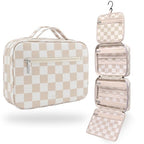 VANDEL Waterproof Hanging Toiletry Bag [TSA-Approved] Hanging Makeup Organizer Bag, Cosmetic Travel Bags for Women, Makeup Case Toiletries Organizer Hygiene Bathroom Shower Caddy - Neutral Checker - color: Neutral Checker